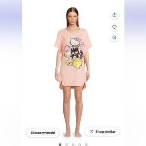 Hello Kitty and Friends Sleep Shirt Mini Dress Tee Dress Peach Sorbet Pink Small